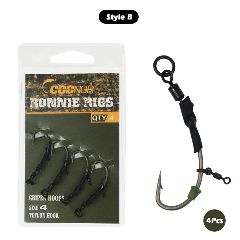 Kit Ronnie Rig 4 pièces pour carpe - Combinaison hameçon flottant avec bille appât