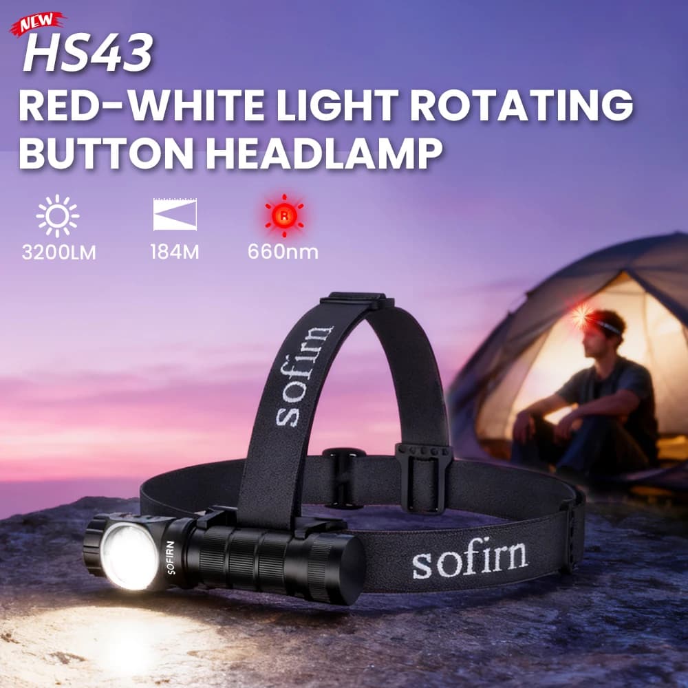 Lampe frontale Sofirn HS43 3200lm lumière rouge 660nm rechargeable USB-C pour pêche