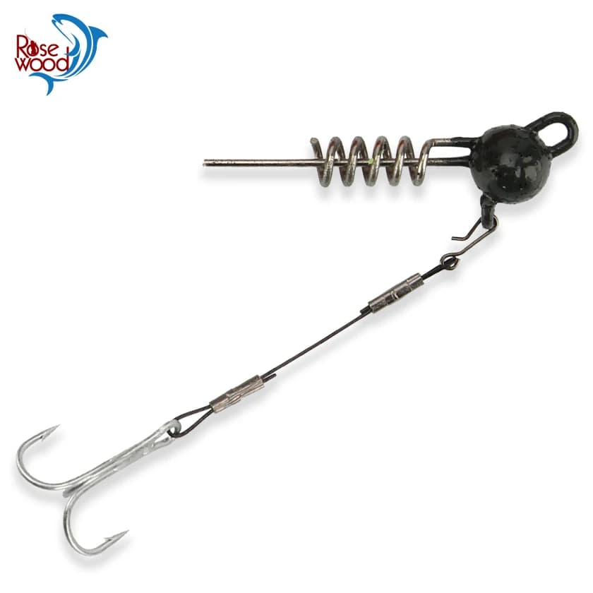 Tête Jig en bois de rose avec hameçons triple aiguisés - montage stinger rig pour basse, brochet et mer