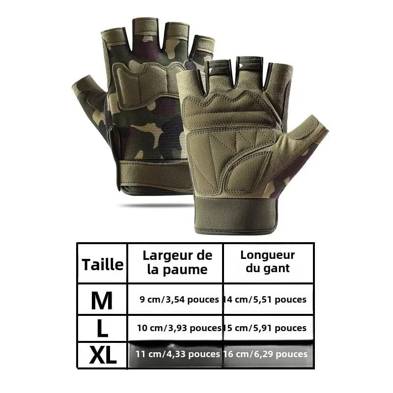 Gants tactiques demi-doigts pêche sportive - Gants résistants pour pêche montagne et vélo