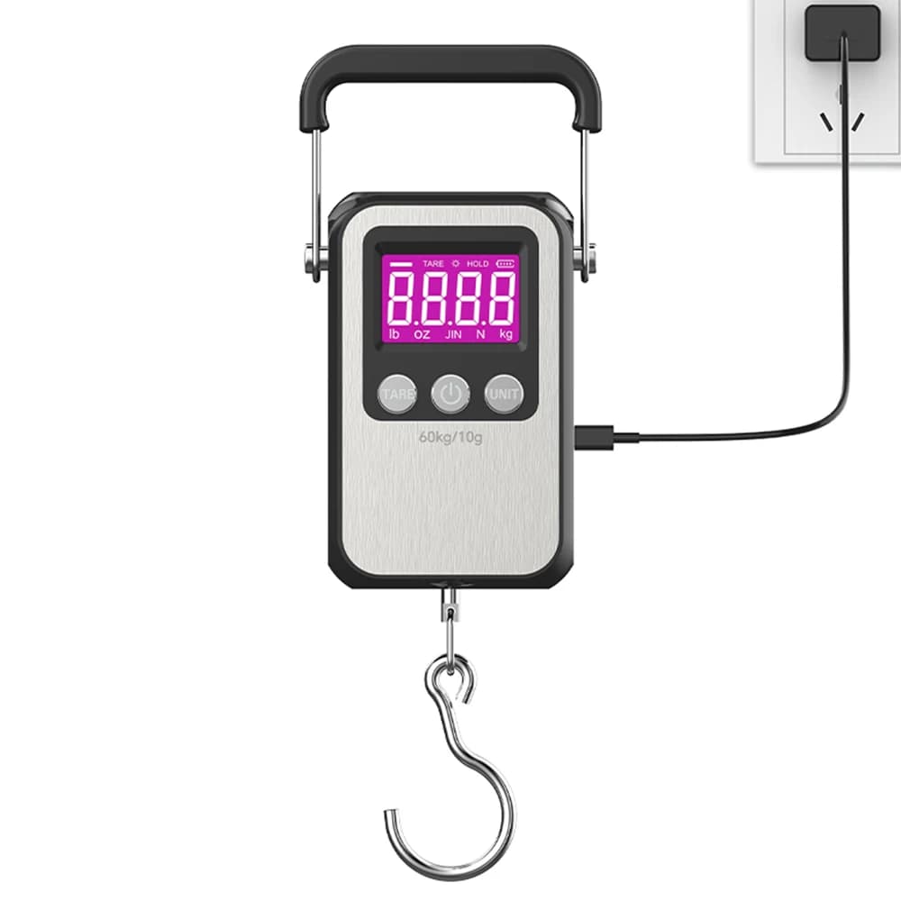 Balance digitale rechargeable 60kg précision 10g - Pèse-poisson crochet LCD portable usage domestique