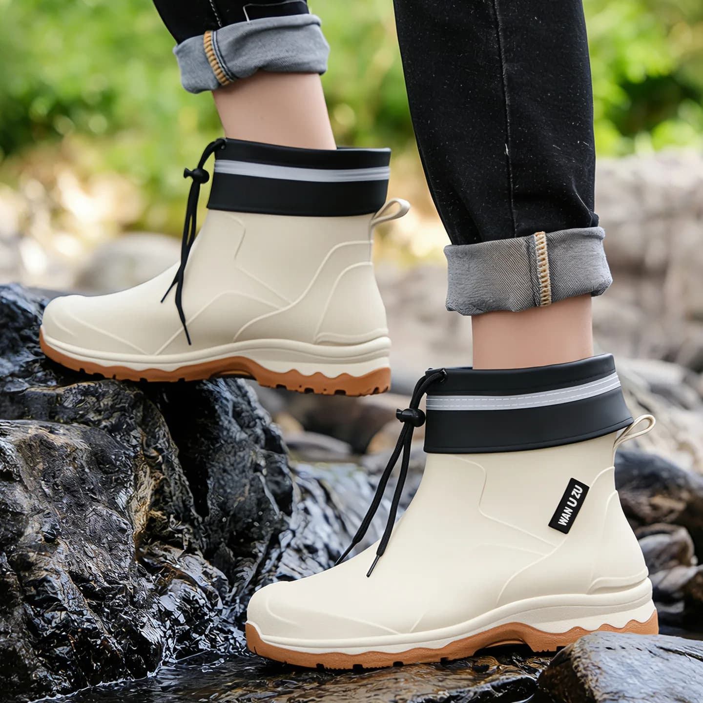 Bottes pluie courtes homme doublure polaire anti-dérapantes pour pêche et récolte fruits de mer