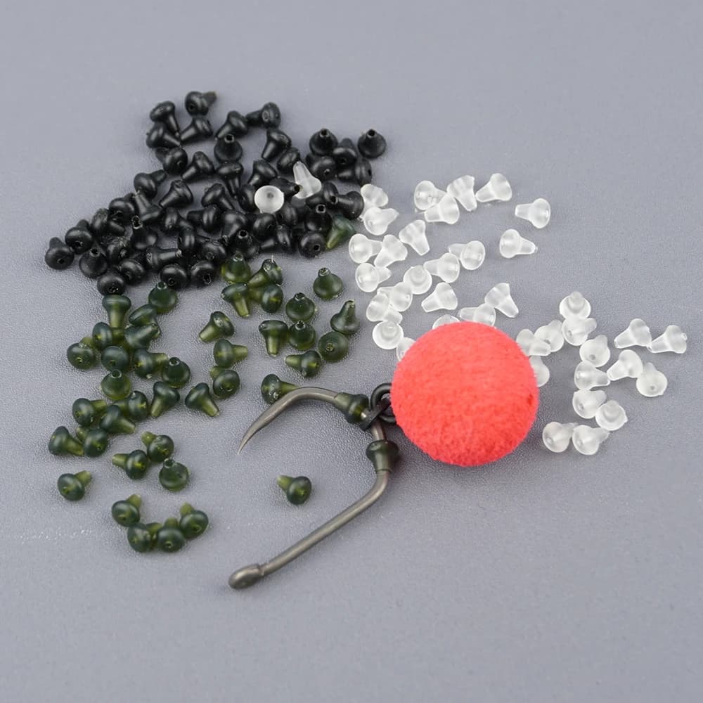 70 pièces accessoires pêche carpe : stoppers caoutchouc pour montages Ronnie rig