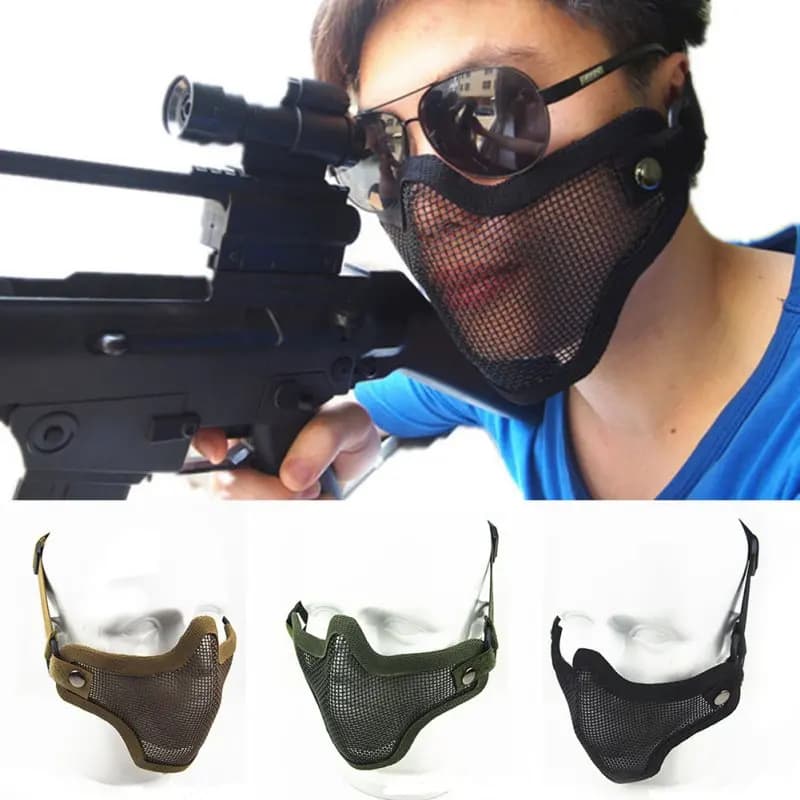Masque camouflage tactique demi-visage maillage acier pêche chasse airsoft protection strike