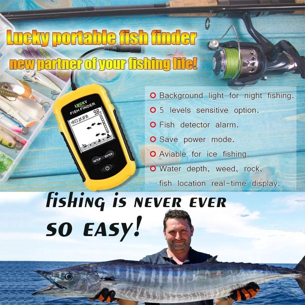 Sonar portable Lucky FF1108 avec alarme - Détecteur 100m couverture 45° pour pêche mer/lac