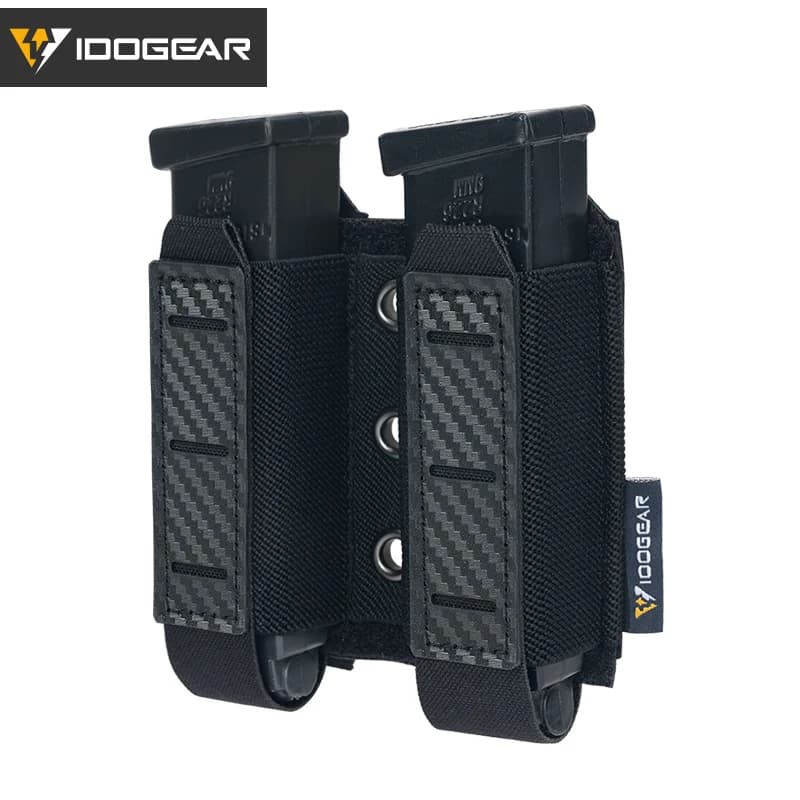 Poche double chargeur 9mm IDOGEAR - Mag pouch carbone MOLLE pêche airsoft tactique