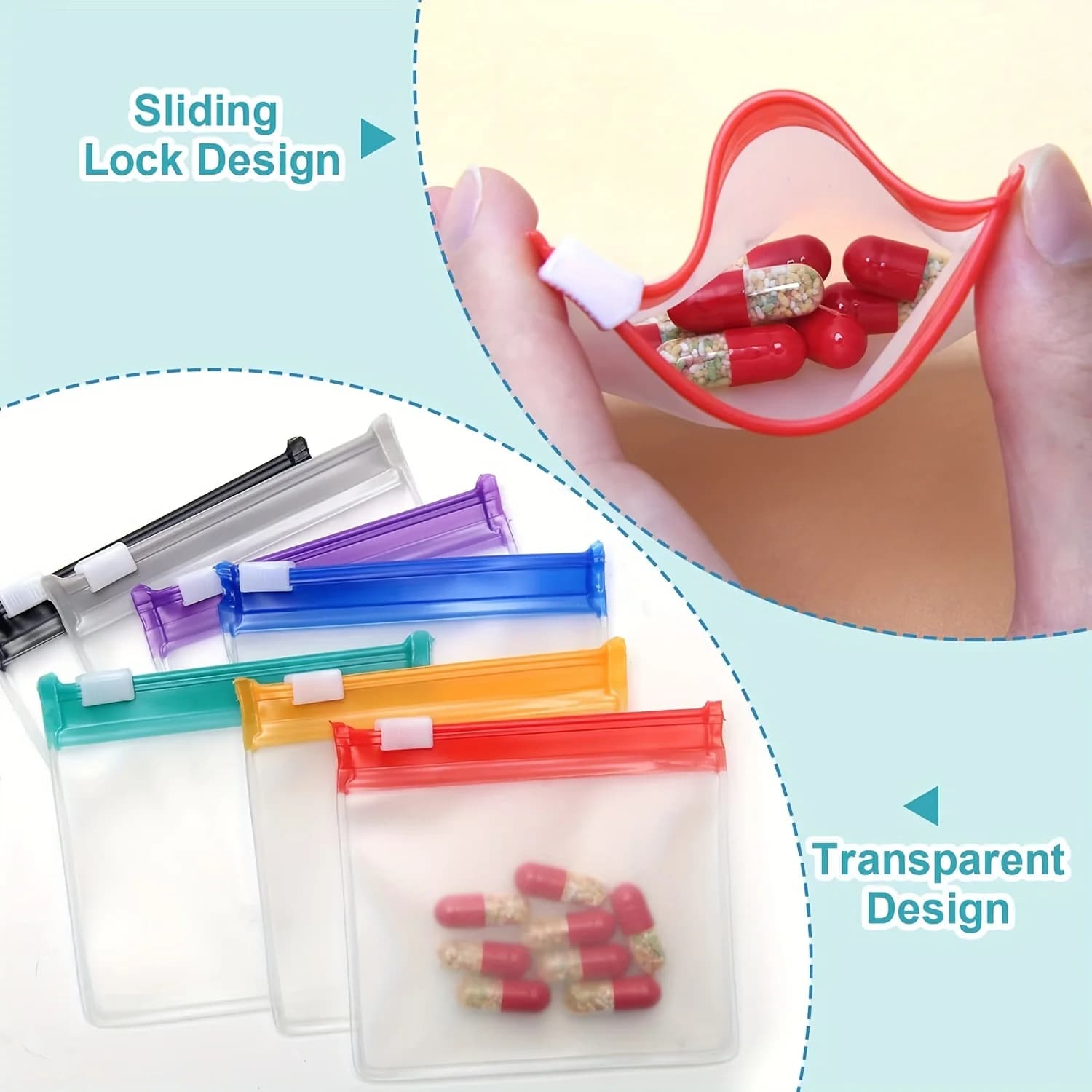 7 pochettes pilules réutilisables zippées - Organisateur médicaments voyage 7 couleurs étanches