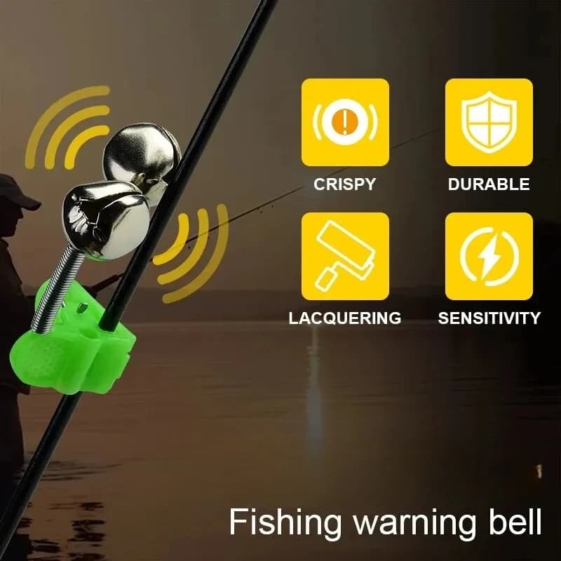 Alarmes de touche vertes ABS - 6/10 cloches sensibles pour canne à pêche avec son clair