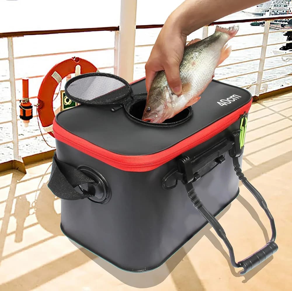 Boîte pêche pliable EVA étanche avec sangle - Seau poissons vivants et rangement matériel pêche