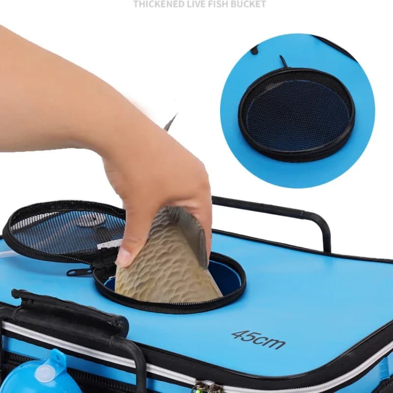Seau à poissons pliable EVA 30-50cm avec pompe à oxygène pour conservation des vifs