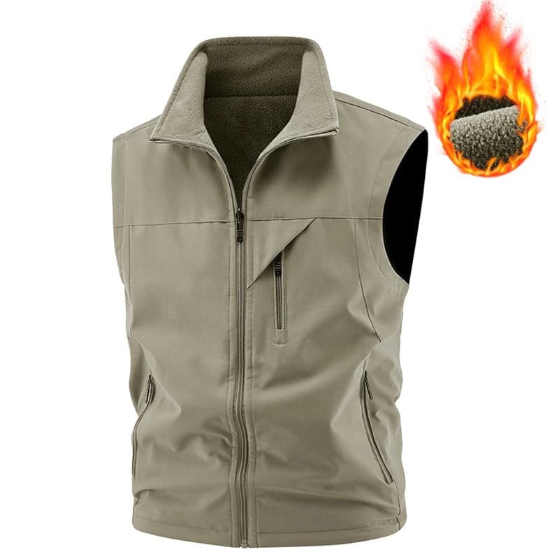 Veste polaire double face pêche hiver - Gilet chauffant coupe-vent photographe pêcheur extérieur
