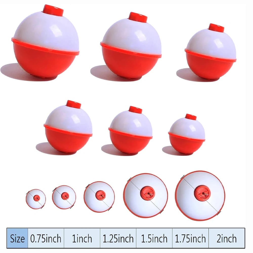 10 flotteurs coulissants ronds ABS rouge et blanc pêche avec bouton poussoir, accessoires montage pour la