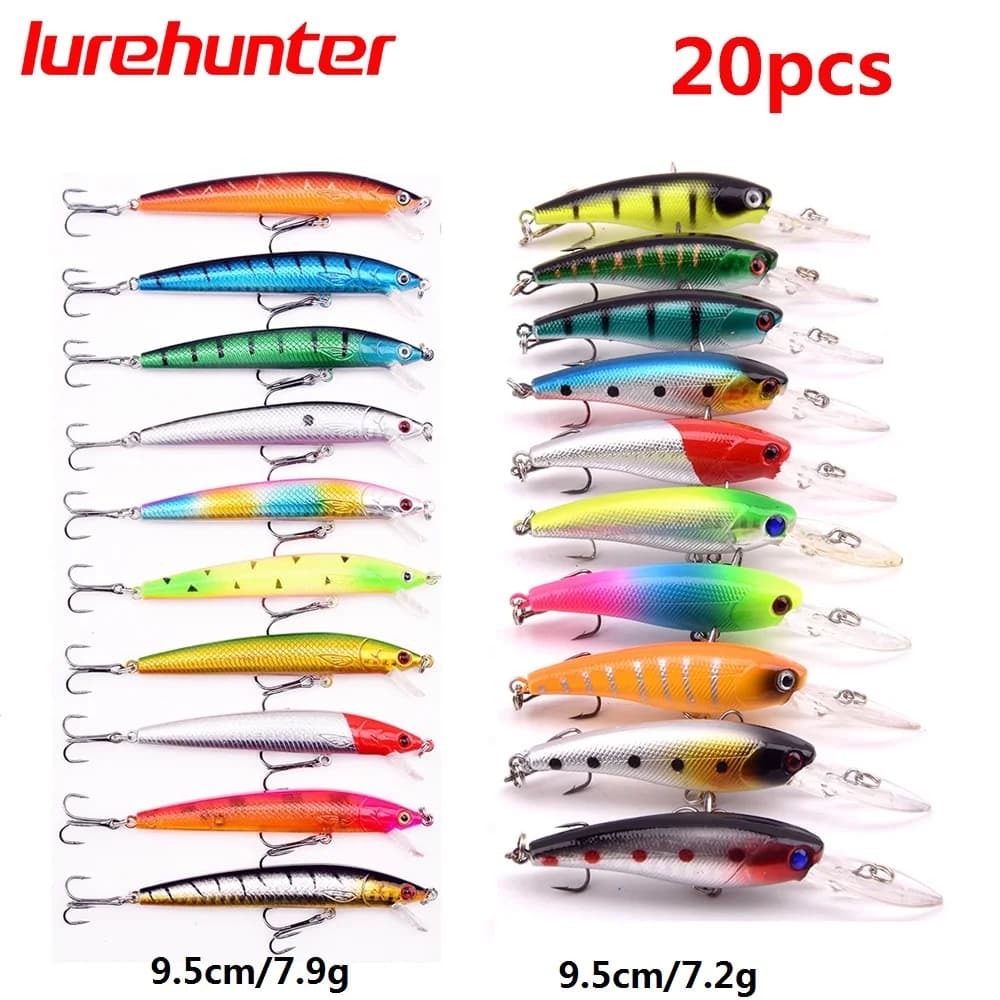 Set de Leurres de Pêche Appâts Durs Minnow Flottants Crankbait Wobblers pour Truite Brochet Perche