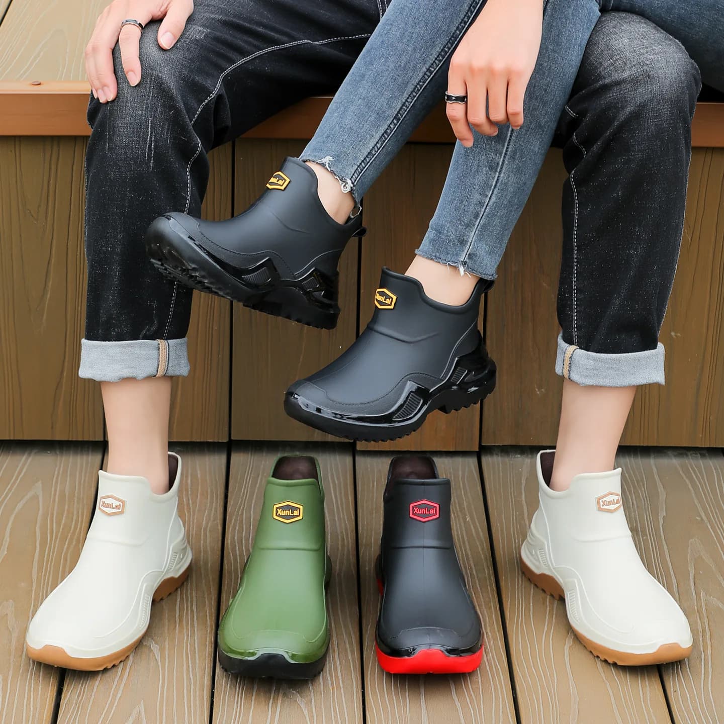 Bottes caoutchouc pêche unisexe imperméables sans couture mode slip-on pour pêche à gué et extérieur
