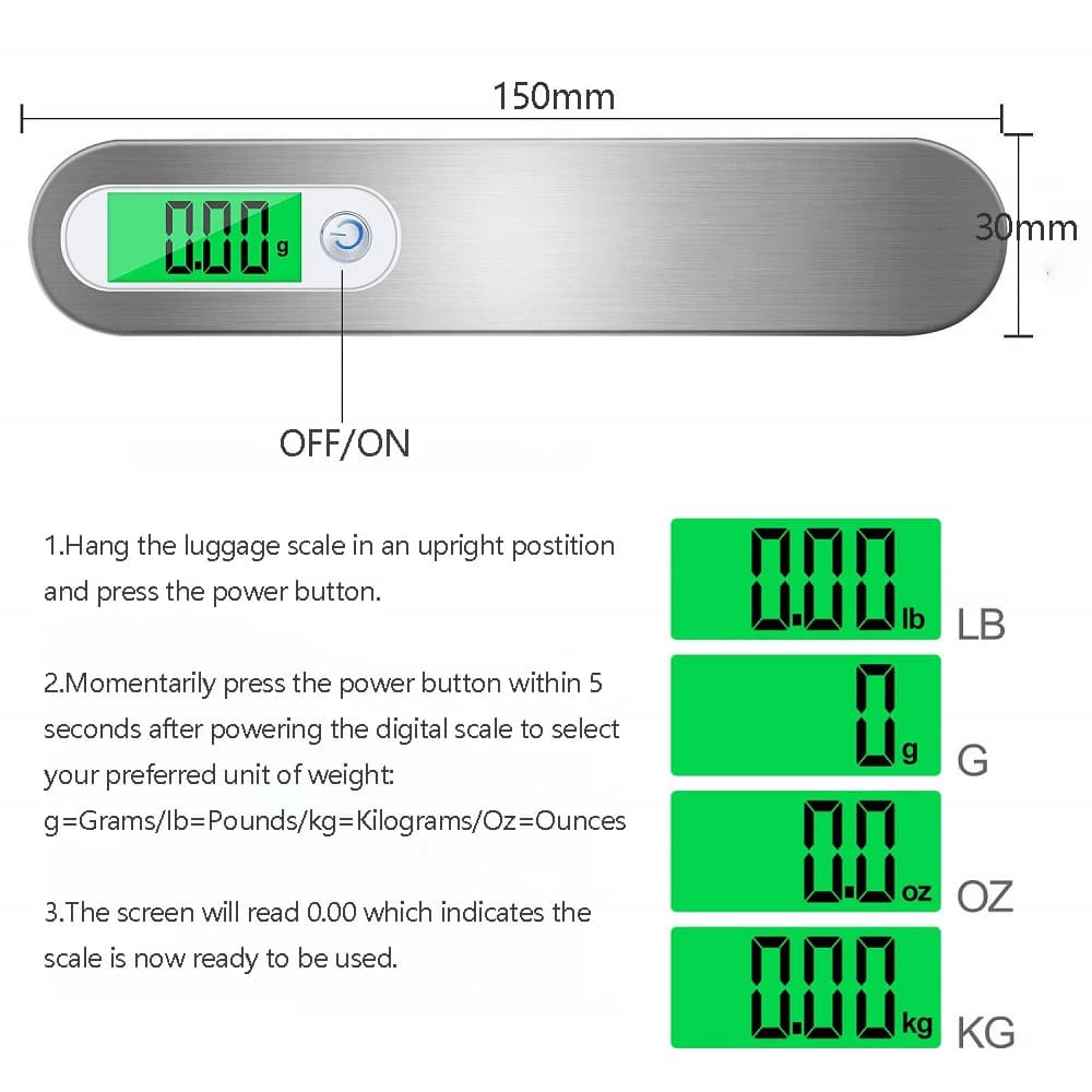 Balance digitale LCD voyage 50kg x 10g - Pèse-bagages électronique portable crochet pêche précision