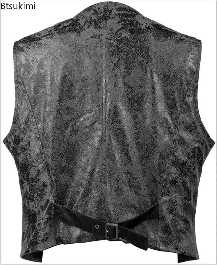 Gilet steampunk slim homme - Veste sans manches cuir faux boutons rivets cowboy costume cosplay