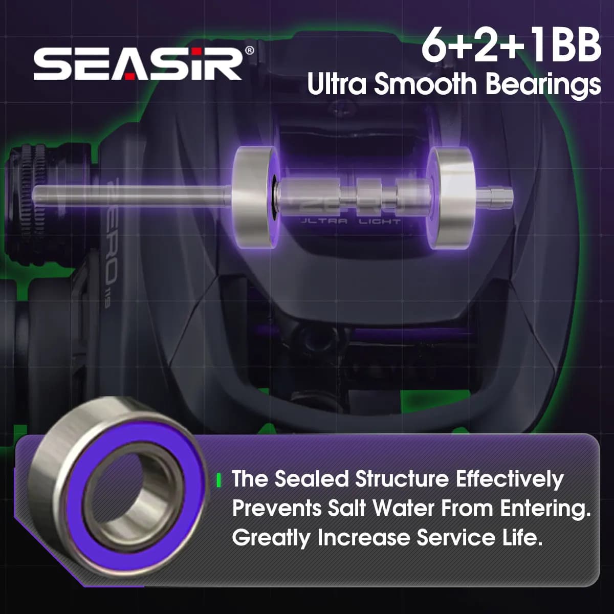 Moulinet baitcasting Seasir ZERO119 BFS 119g - Fibre carbone 7.6:1 double bobines pour pêche légère