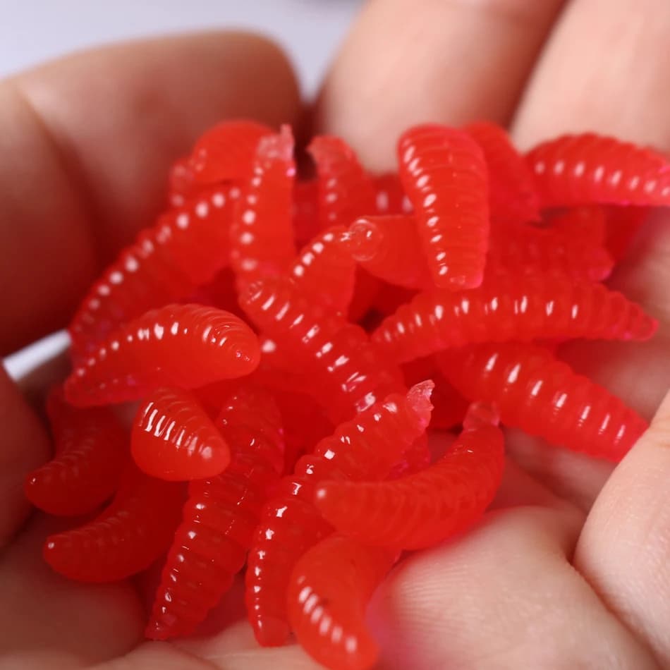 50 leurres souples silicone asticot 2cm 0.4g - Appâts artificiels senteur pain pour pêche hivernale