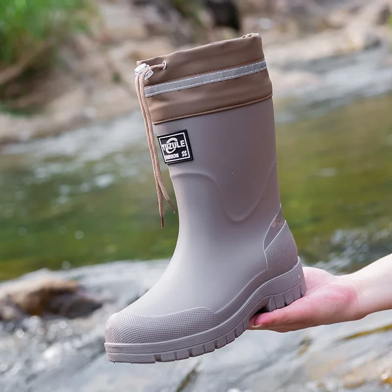 Bottes de pêche homme mi-mollet anti-dérapantes imperméables chaudes confortables PVC