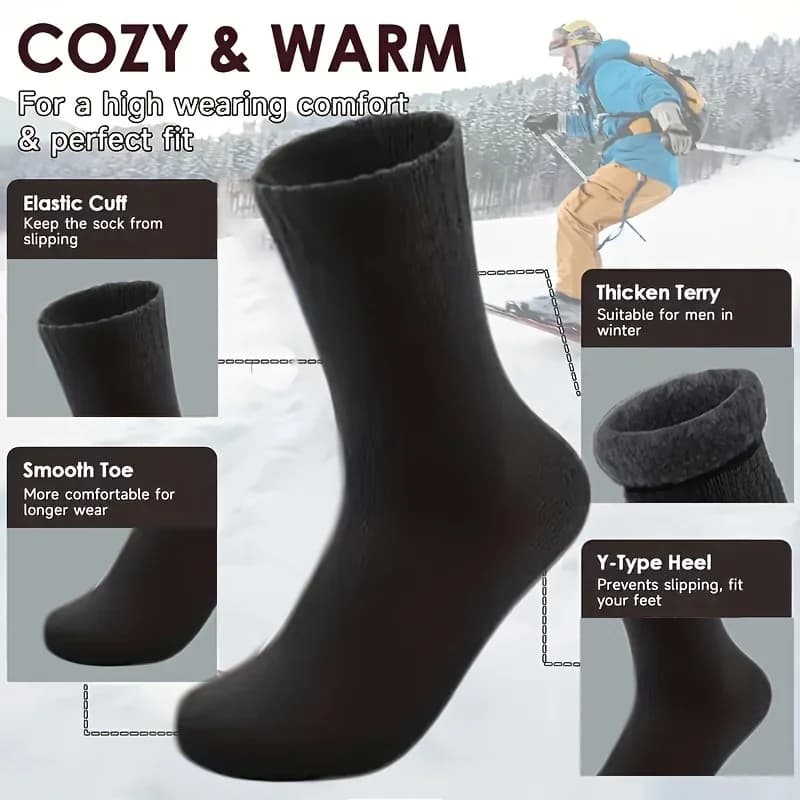 Lot 5 paires chaussettes hiver tricotées épaisses - Protection froid neige pour pêche hivernale