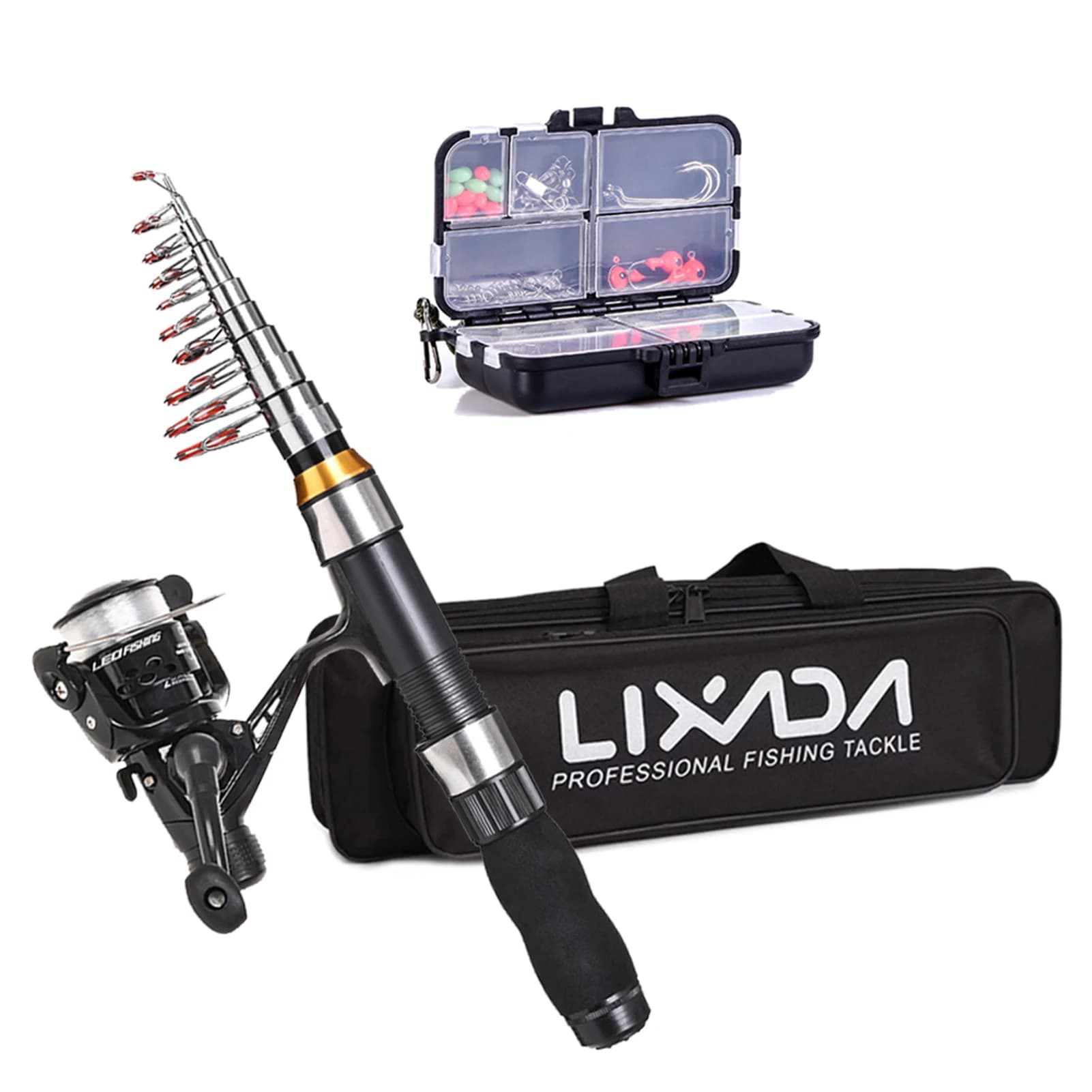 Combo canne moulinet télescopique kit complet pêche spinning avec leurres hôtes accessoires pêche nomade