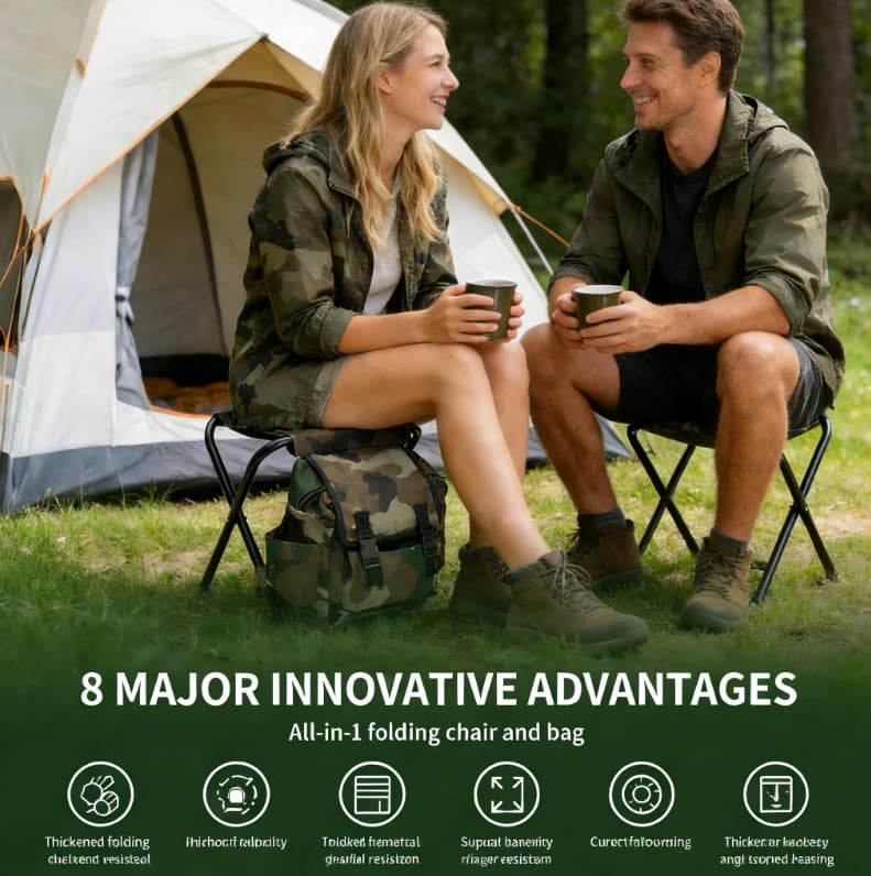Sac à dos avec chaise intégrée - Siège pliant et sac de pêche multifonction pour camping