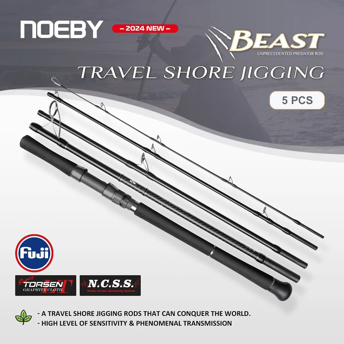 Canne shore jigging Noeby Beast Travel 5 sections 2.7-2.9m puissance 10kg pour leurres 80g