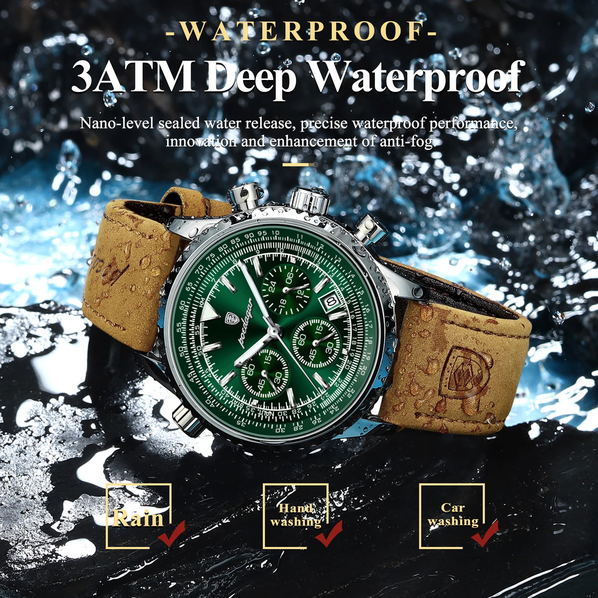 Montre homme luxe POEDAGAR étanche chronographe date lumineuse cuir quartz affaires élégant