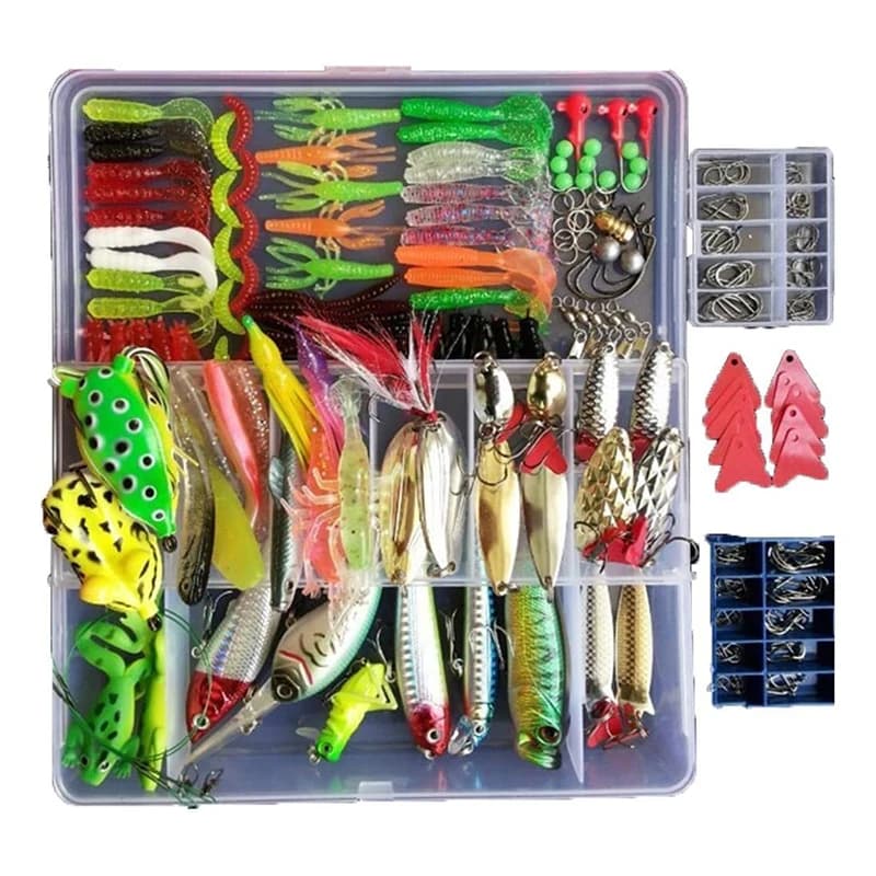 Kit de pêche leurres durs wobblers, cuillers métal et leurres souples silicone – accessoires pêche complets