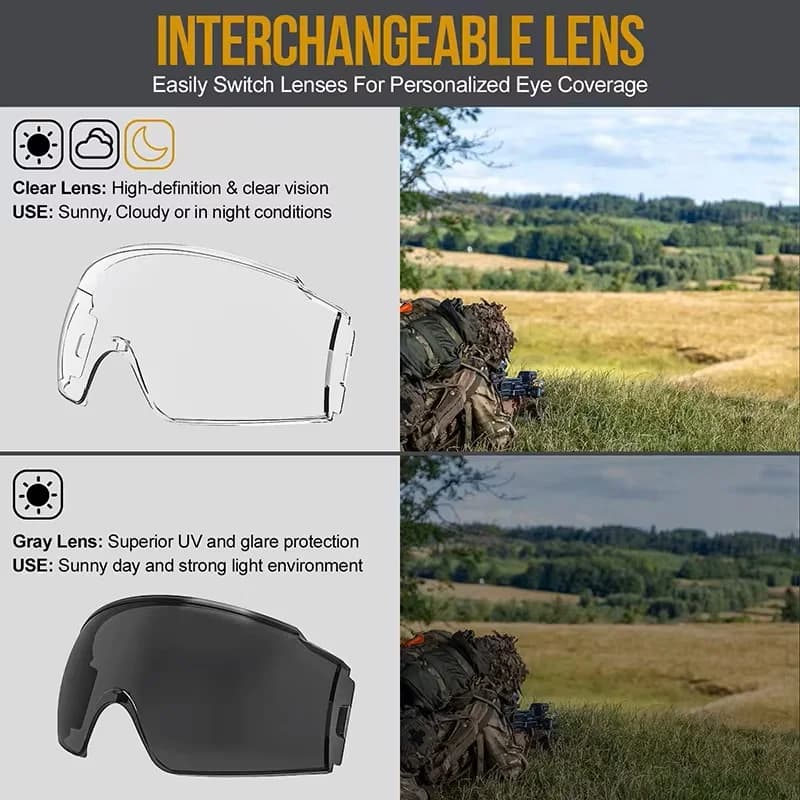 Lunettes tactiques sur verres correcteurs anti-buée pêche protection yeux sécurité extérieur