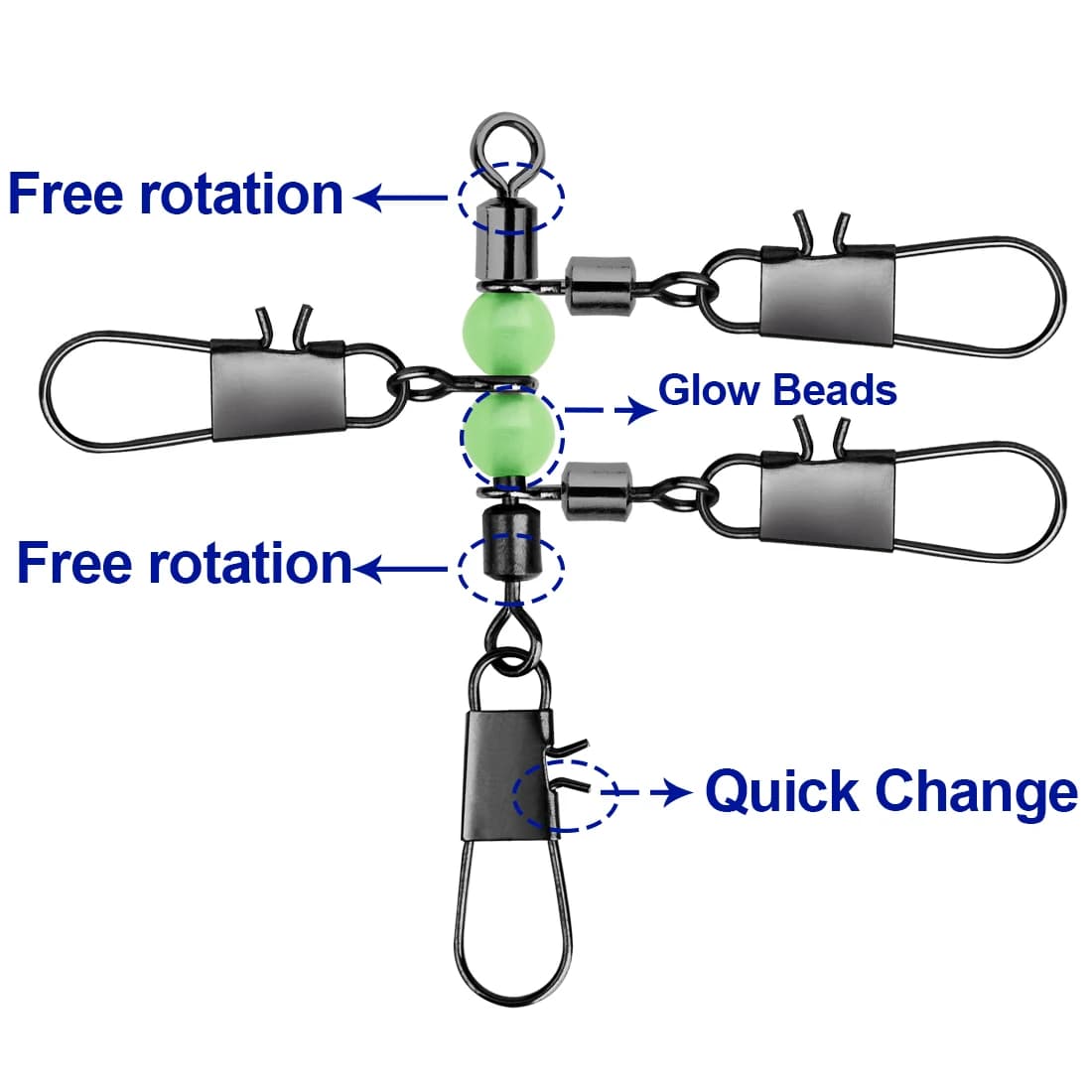 Connecteur de pêche surf casting 3 voies avec perles lumineuses, 10 pièces en forme de T