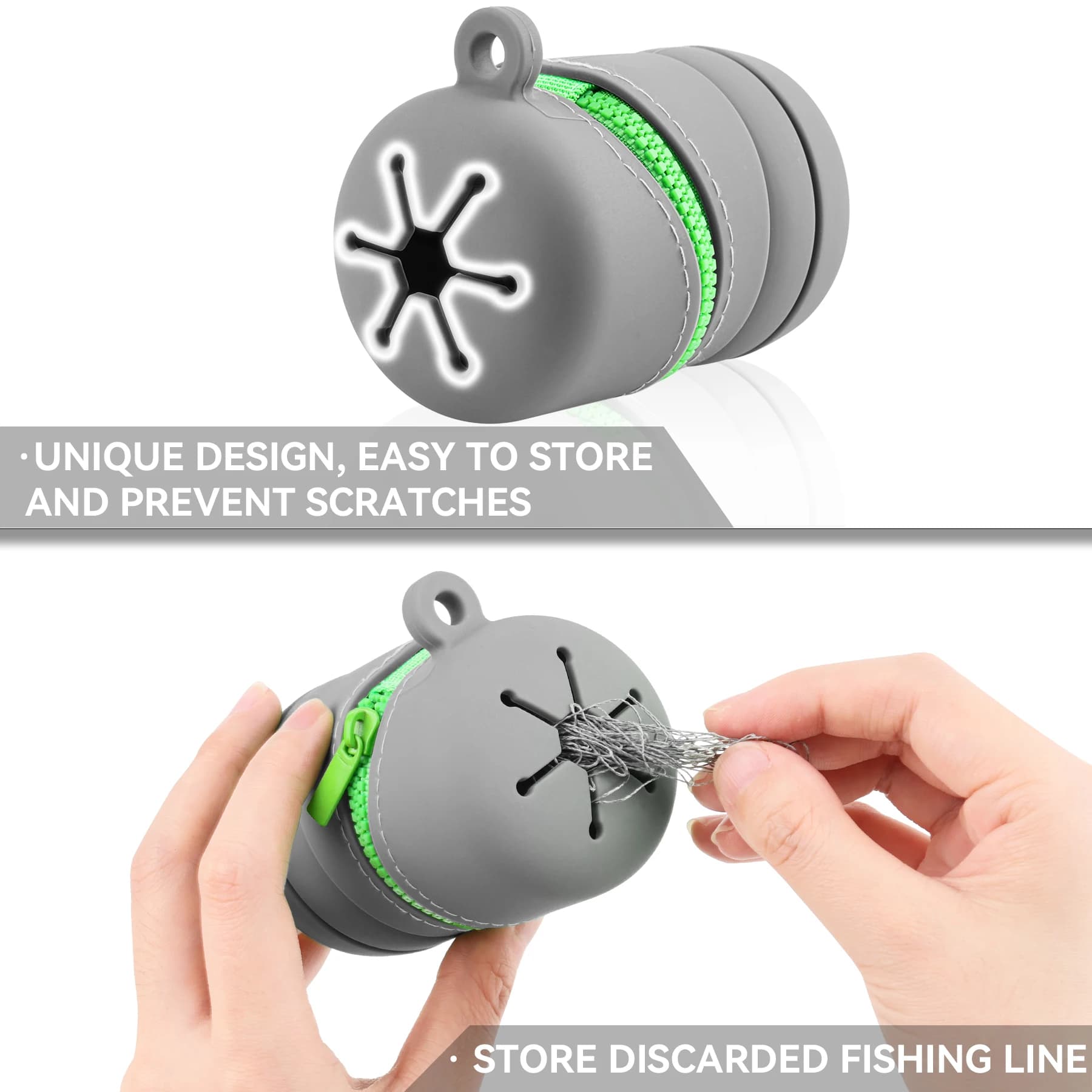 Boîte de pêche pliable en silicone avec fermeture éclair - Poubelle portable multifonction avec mousquetons