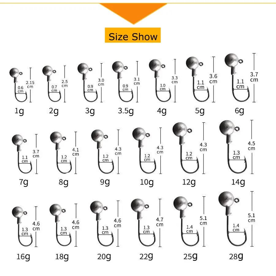 Têtes de jig round head MrLurion 30 pièces 1g-28g - hameçons pour leurres souples et crank fishing