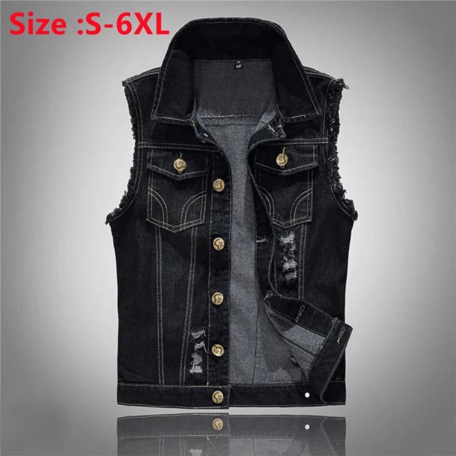 Veste sans manches en jean délavé pour homme, style cowboy et extérieur, bleu ou noir