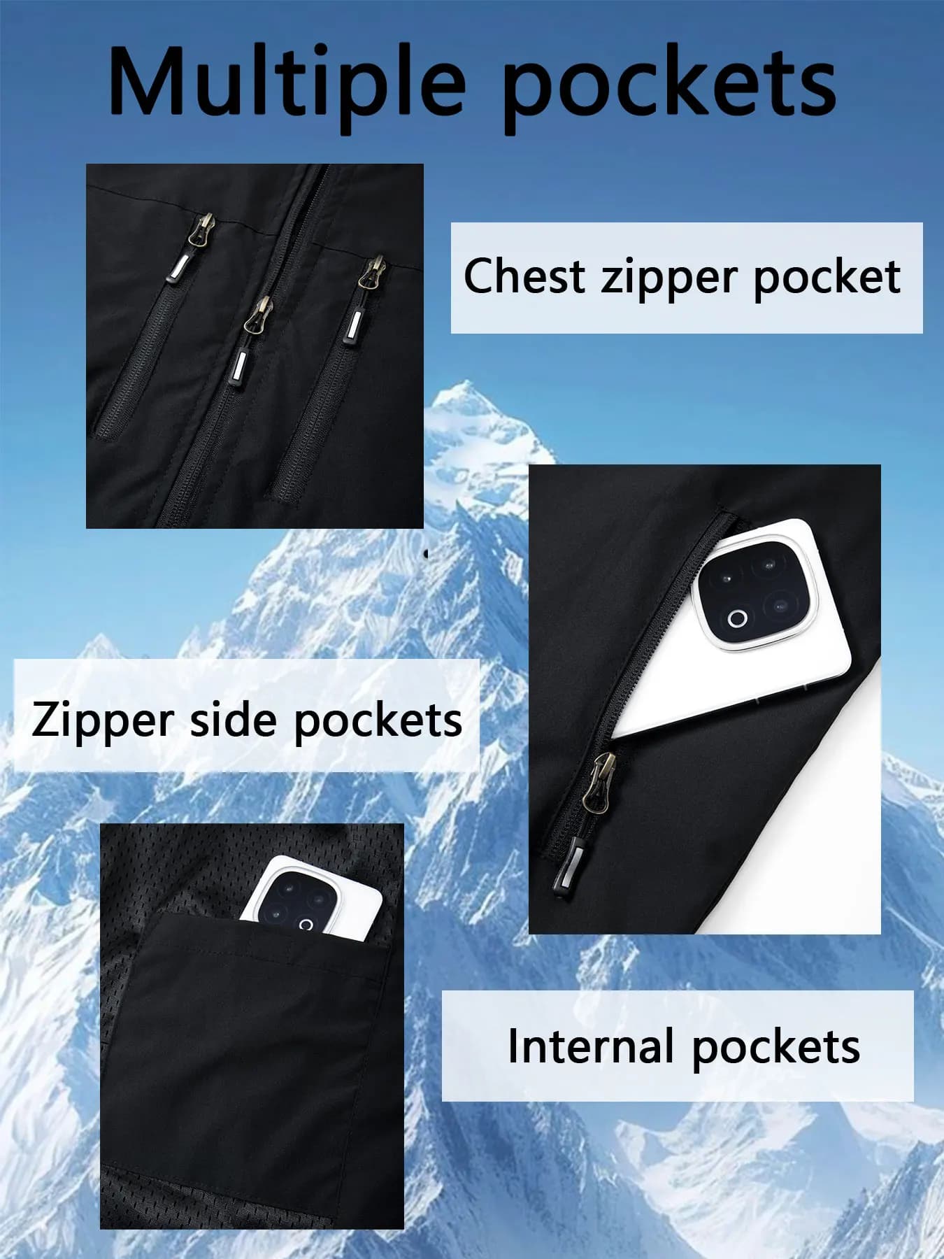Veste homme travail pêche avec multiples poches zippées pour randonnée automne et sport extérieur