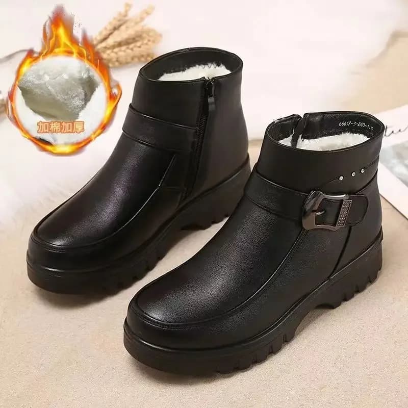 Bottes cheville PU cuir 2024 - Bottines femme polaire chaude pêche hiver imperméables