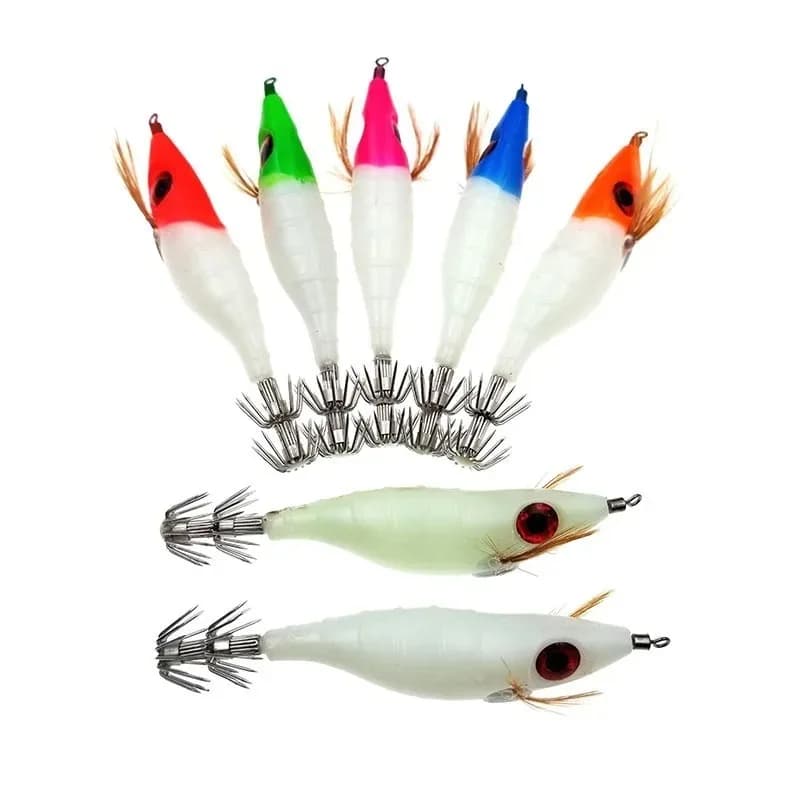 Leurre souple lumineux pour calmar et seiche, 7 leurres fluo pêche en mer 10 cm