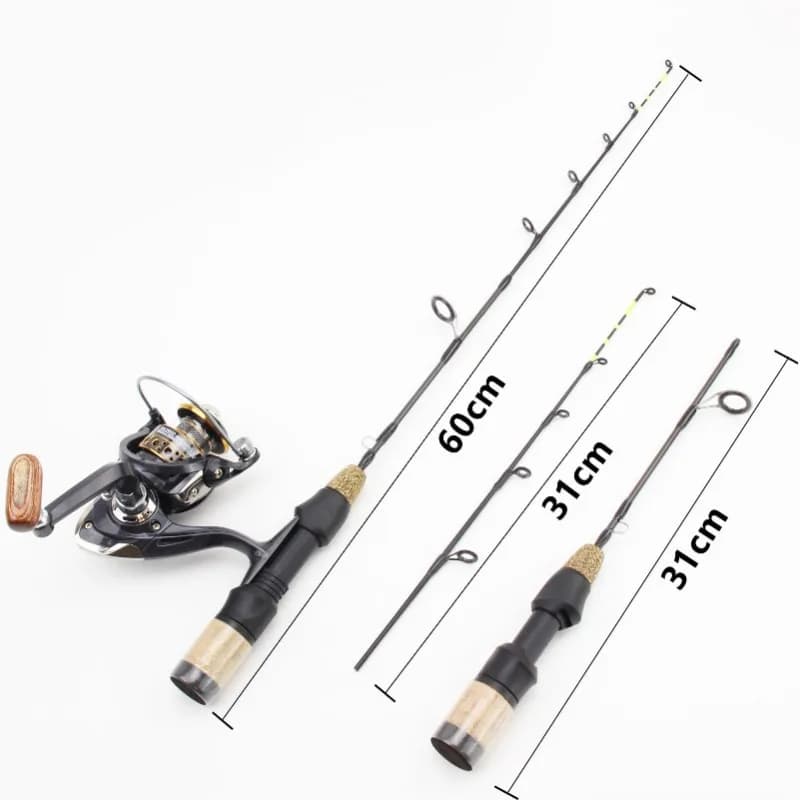 Combo canne glace 60cm 2 pointes + moulinet - Set pêche hivernale carbone nouveau