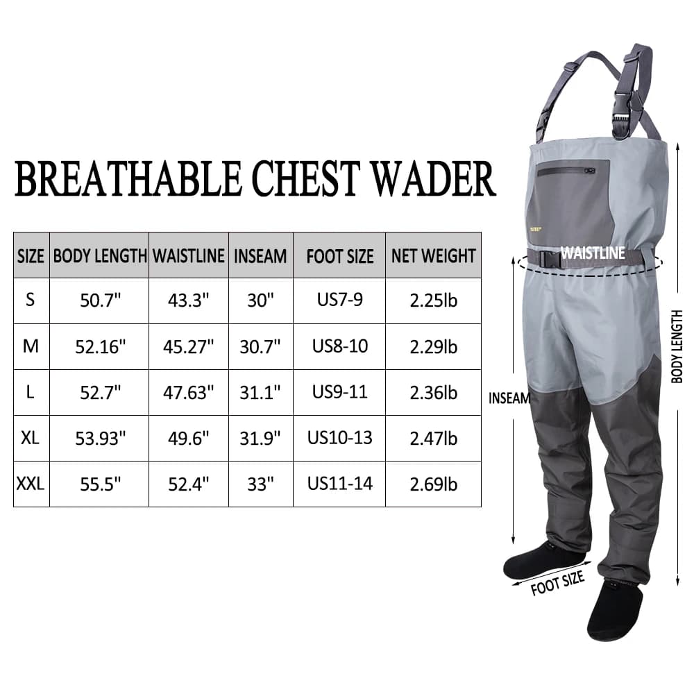 Waders Goture respirants bottes intégrées 100% étanches pour pêche à la mouche et chasse