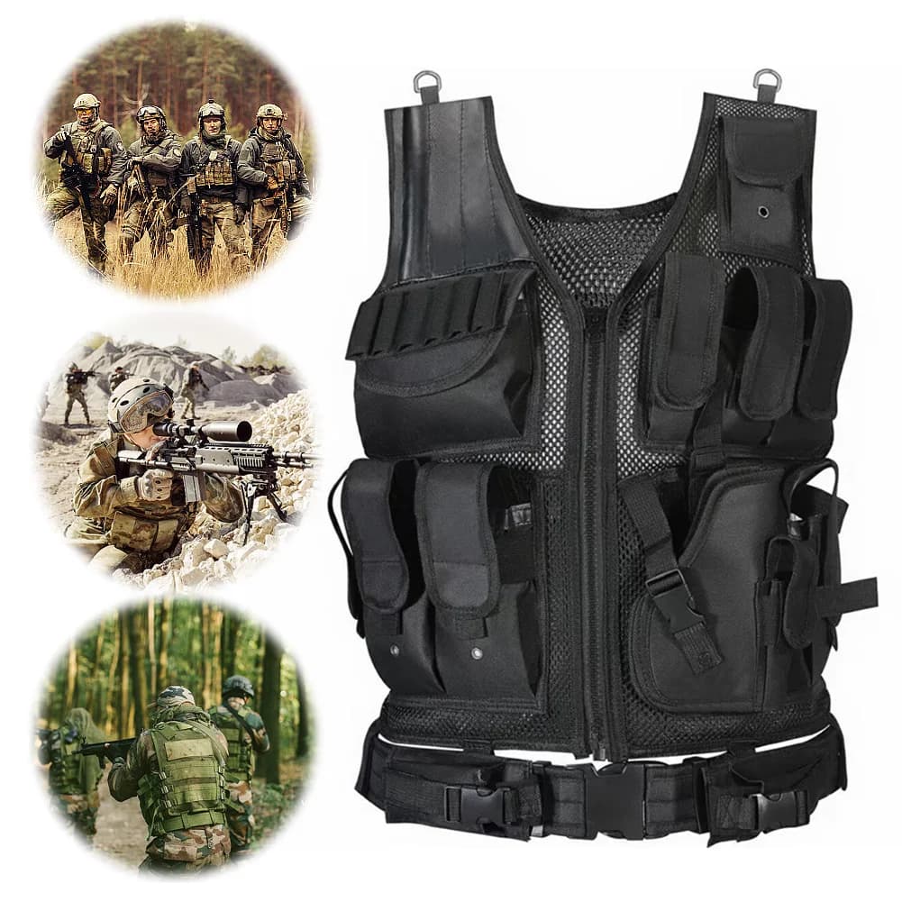 Veste tactique pêche nylon Molle - Multi-poches plaque porteur - Chasse pêche grand gibier