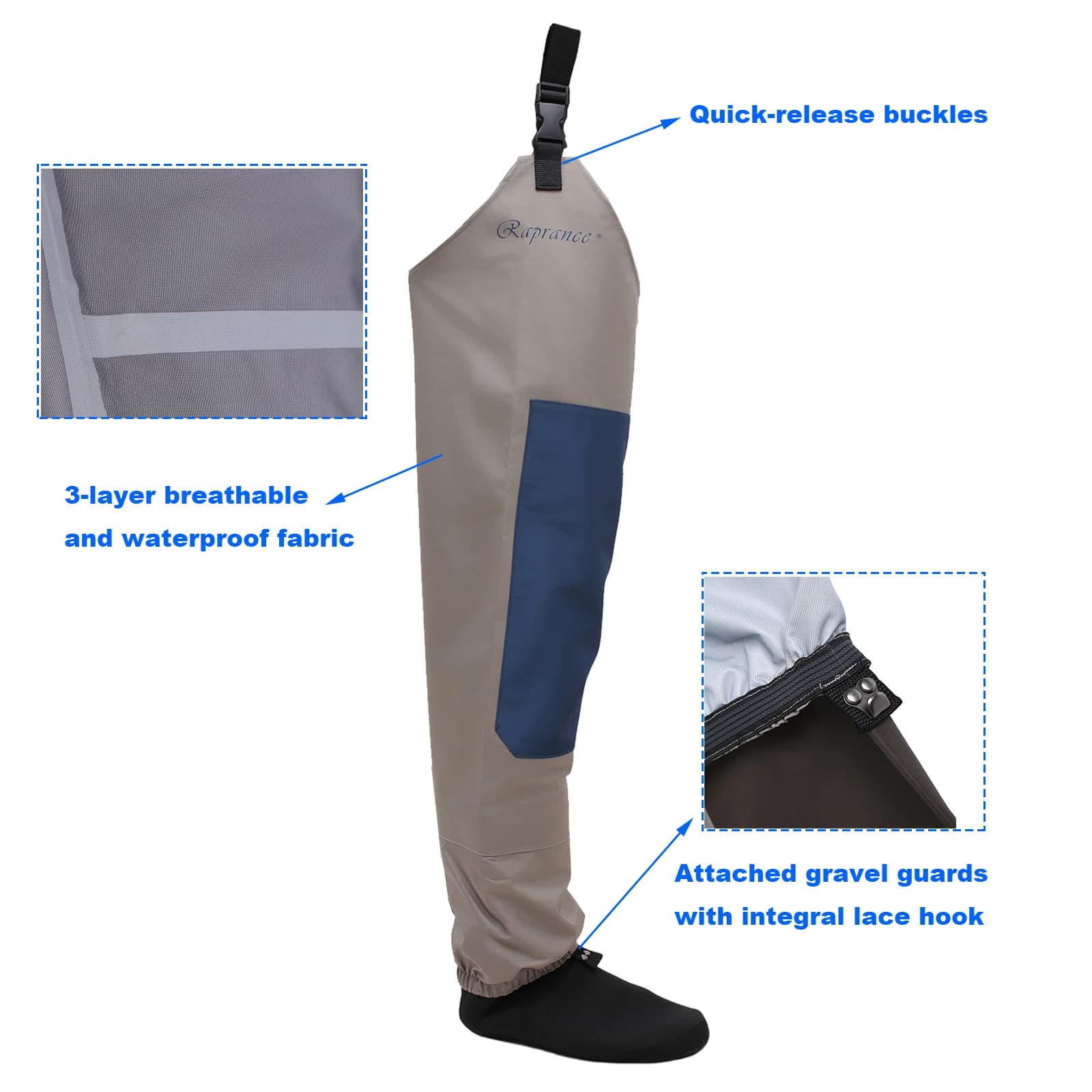 Wader de pêche respirant et imperméable jusqu'aux hanches en version stockingfoot