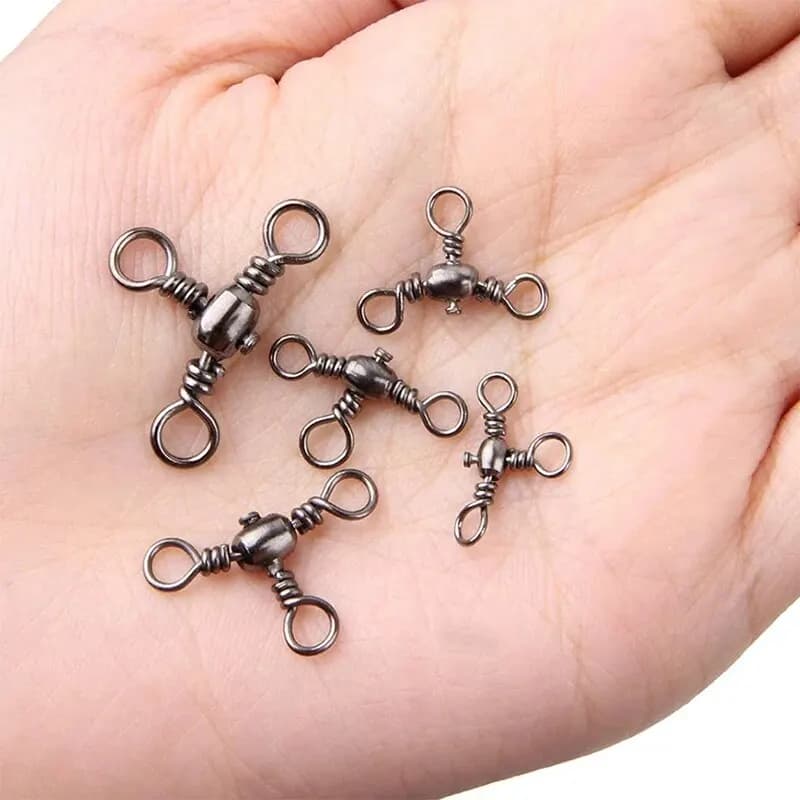 50 connecteurs triple branche nickelés pour pêche - Émerillons en T pour montages de pêche avancés