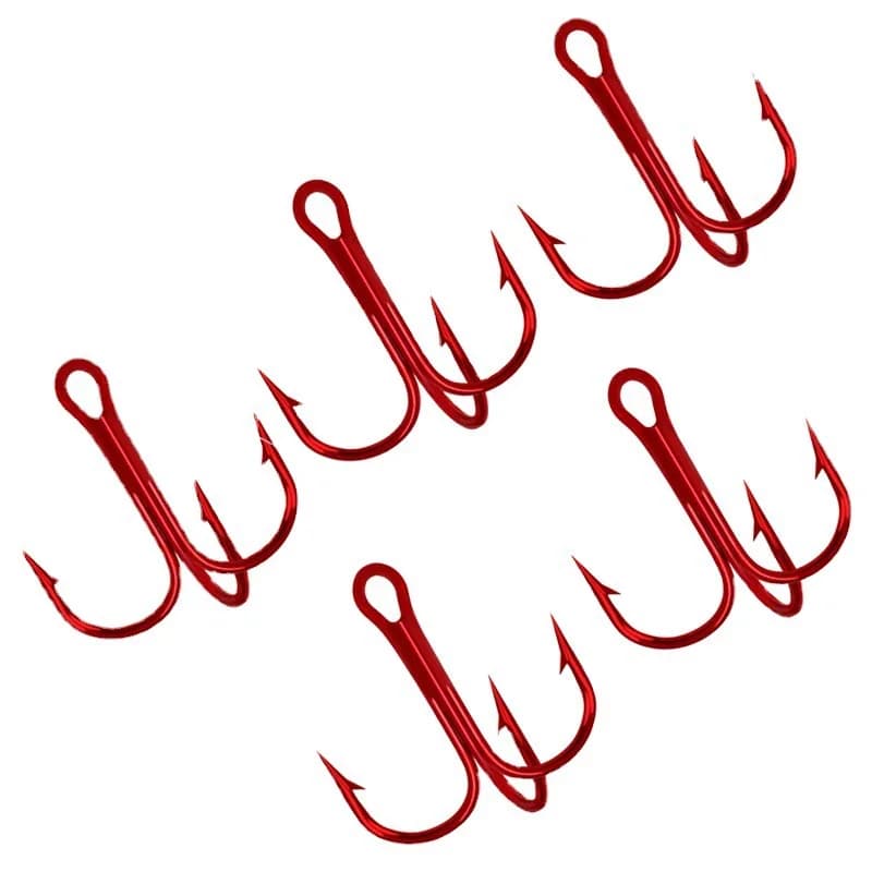 Hameçons triples acier carbone 2#-10# 50 pièces - Hameçons ancres rouges pour pêche mer