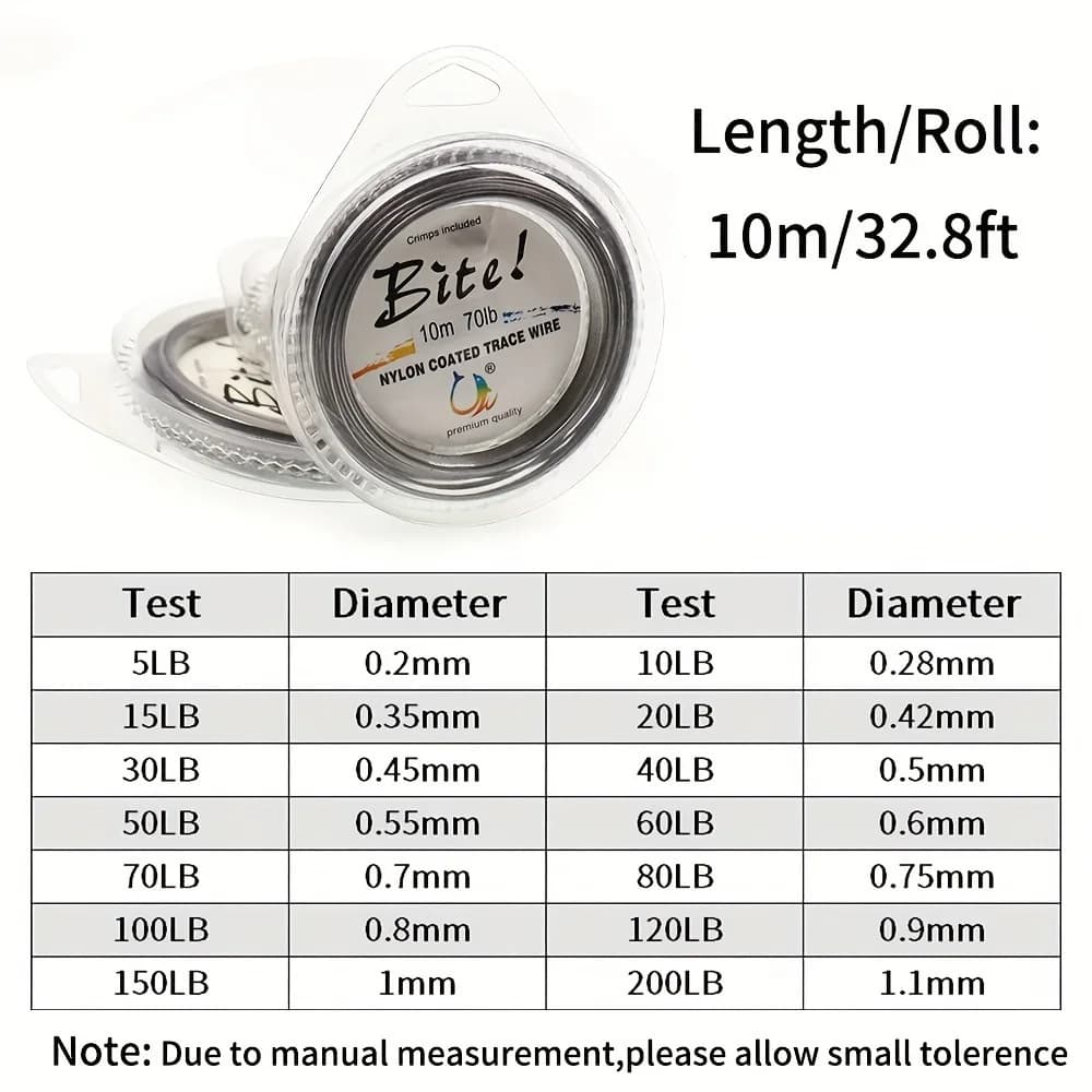 Leader acier pêche mer 10m X7 nylon : 2 fils 0.2-1mm pour bar et gros carnassiers (5-150LB)