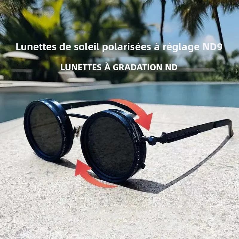 Lunettes de soleil polarisées rondes ND9 réglables - Pêche et outdoor style punk rétro unisex