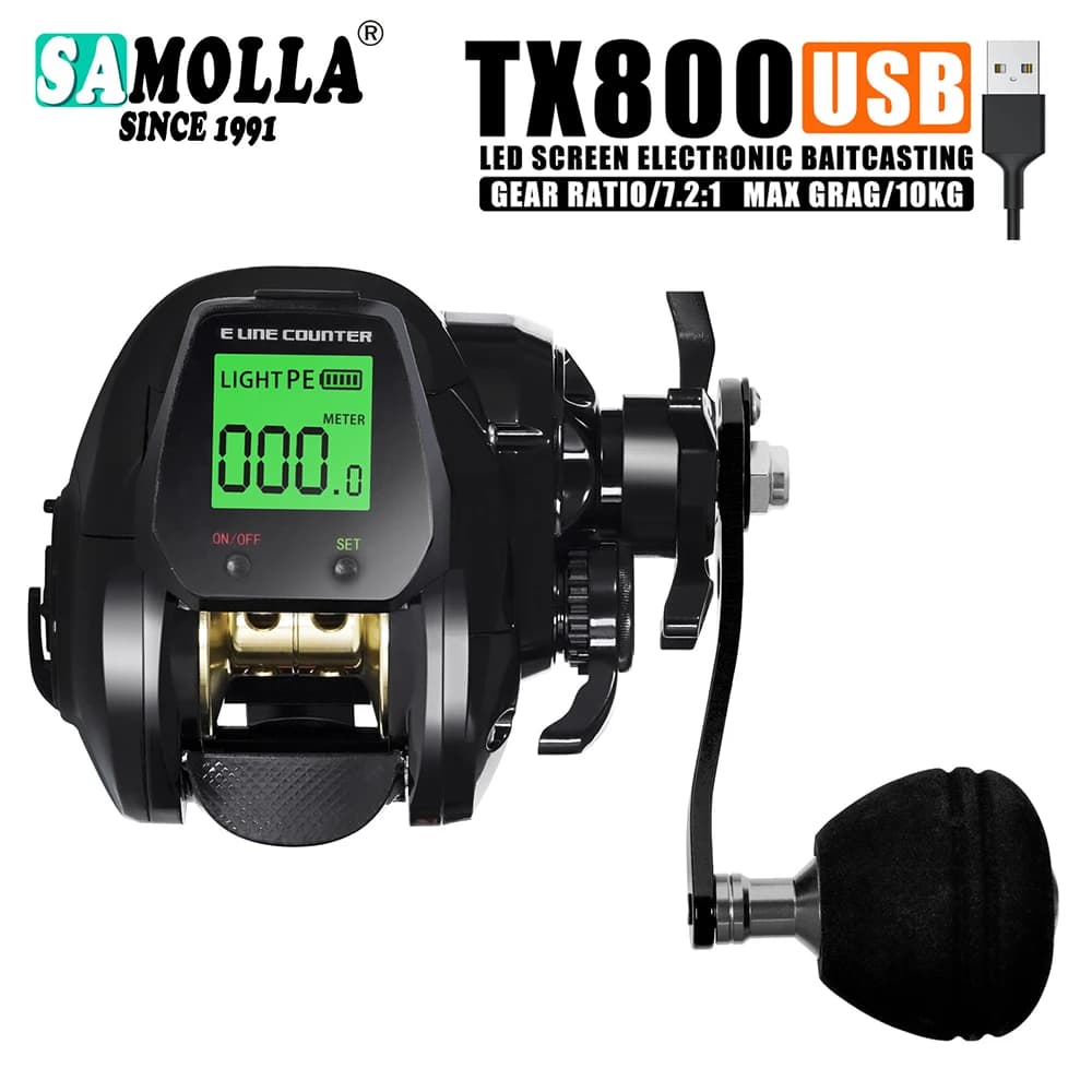 SAMOLLA Baitcasting Fishing Reel Electronic Big Led Screen High Speed 7.2:1 10kg