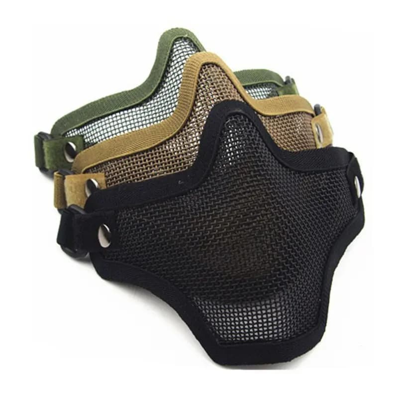 Masque camouflage tactique demi-visage maillage acier pêche chasse airsoft protection strike