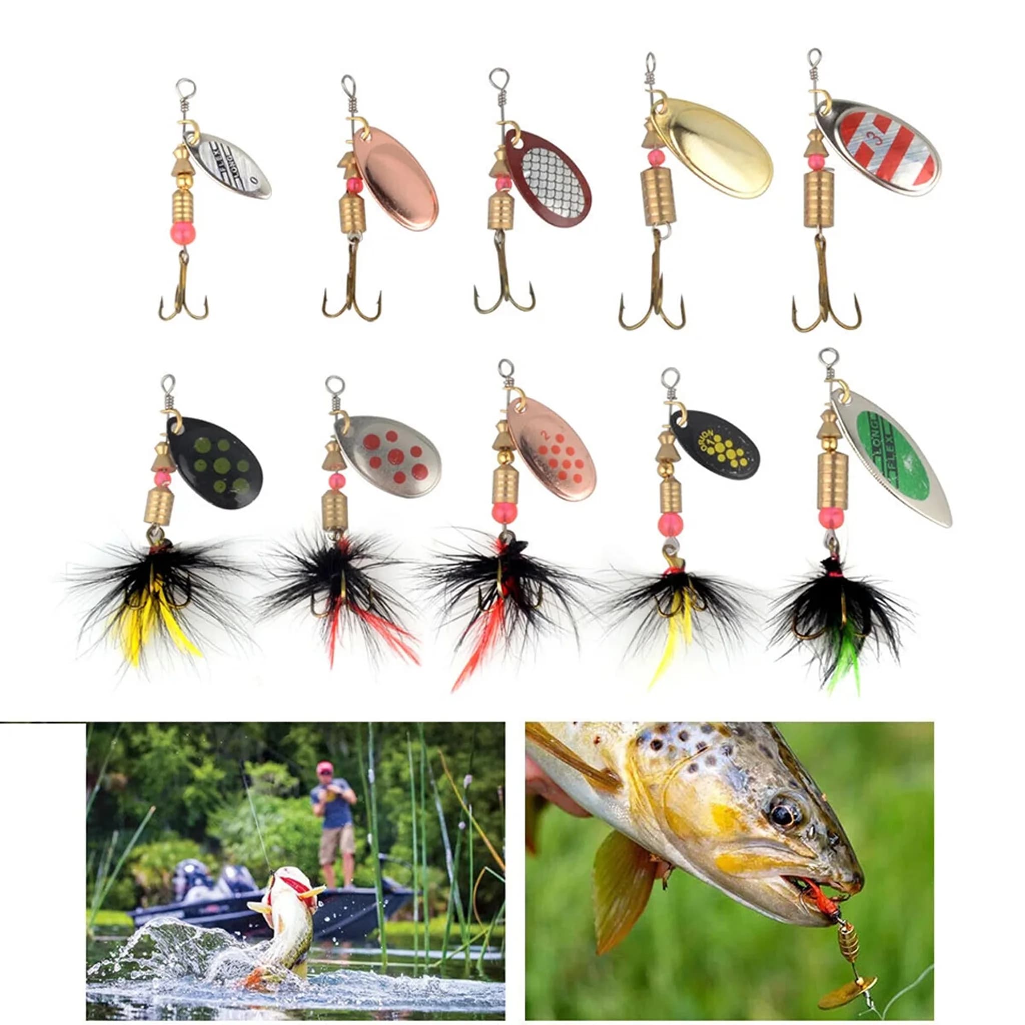 Set 10 cuillères spinner métalliques pour brochet - Spoonbaits et crankbaits kit complet