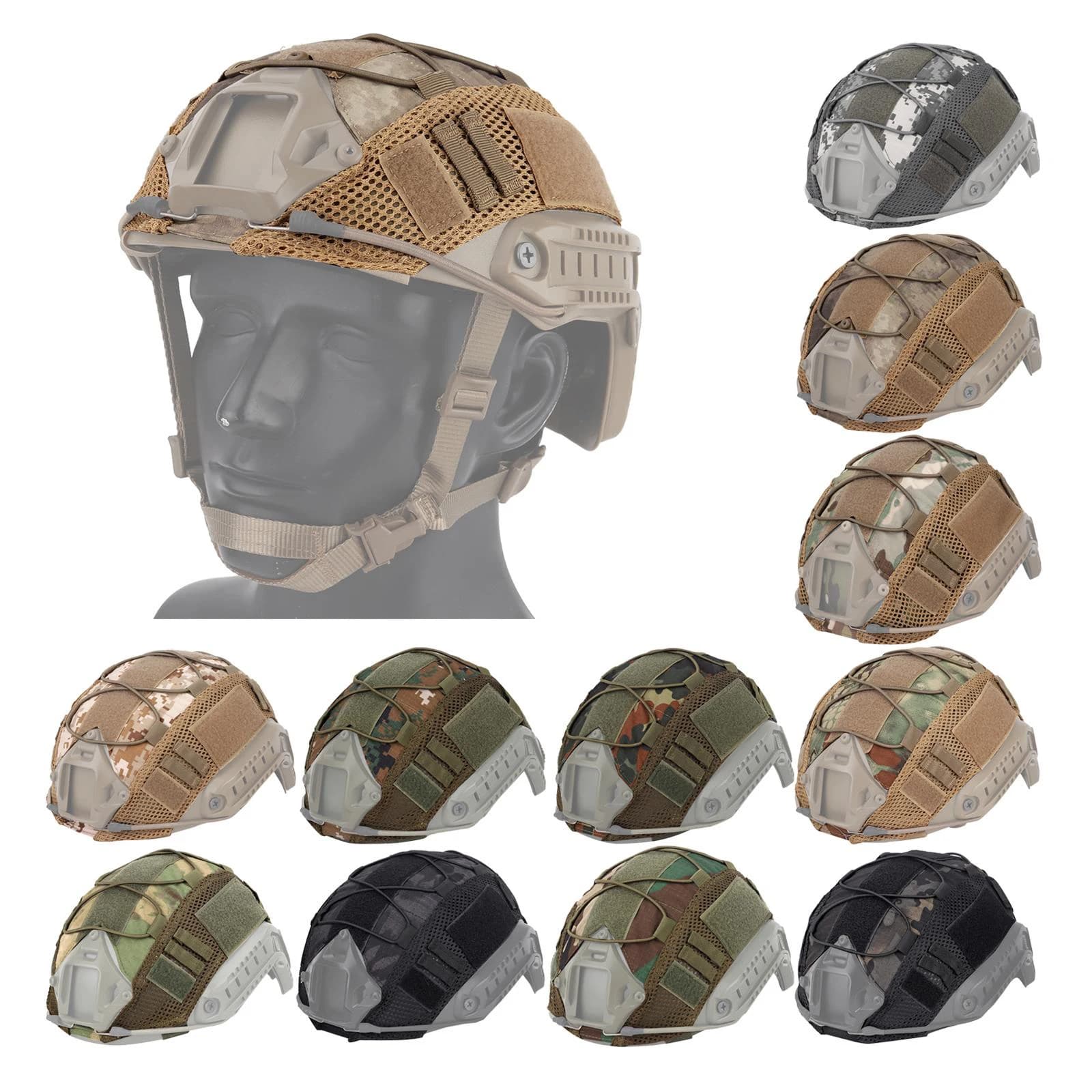 Housse camouflage casque FAST pêche - Couvre-casque élastique paintball airsoft chasse tir pêche