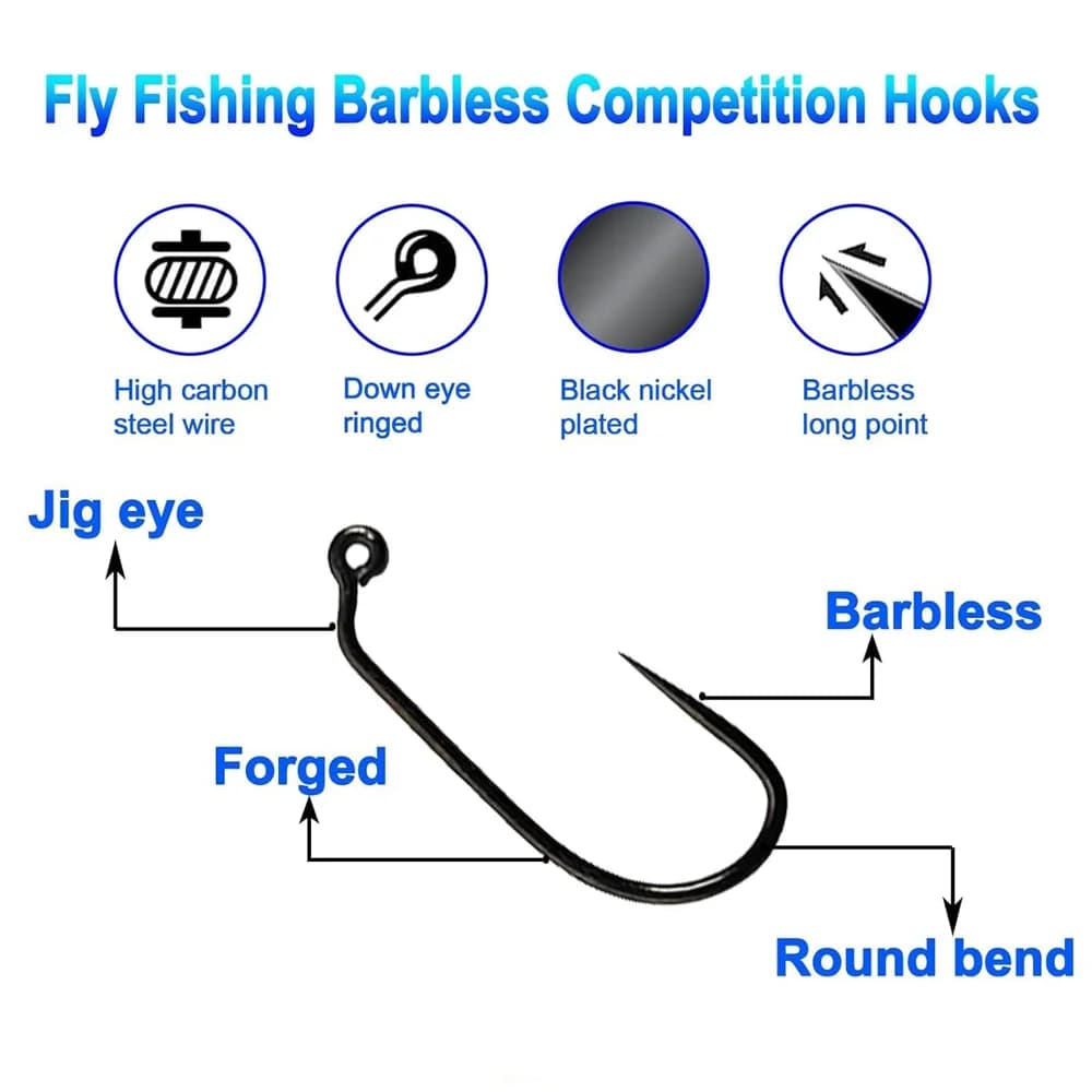 Hameçons sans ardillon Eupheng 100pcs compétition pêche sèche - Nymphes, pupes et larves